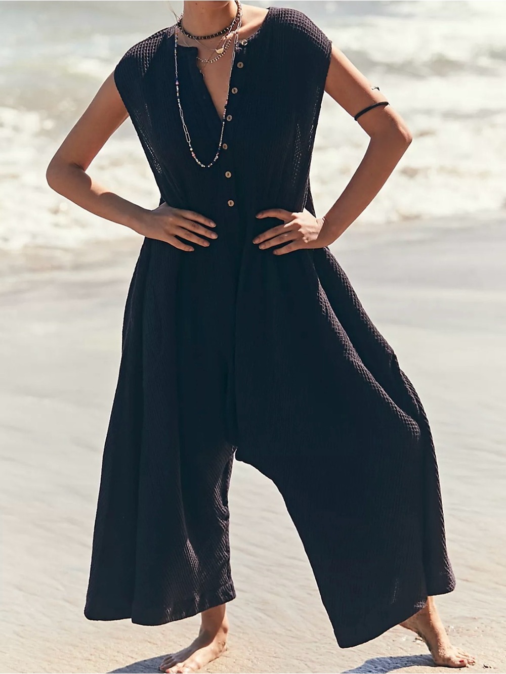 Free People Black La Terra One-Piece Jumpsuit